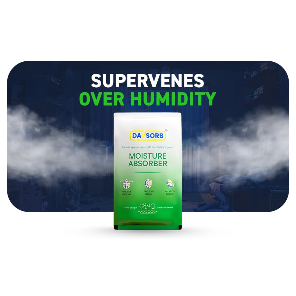 DAVSORB Moisture Absorber Packet - Prevent Fungus, Dampness & Musty Odour - (Approx 50 gm x 5 Packets), White Color