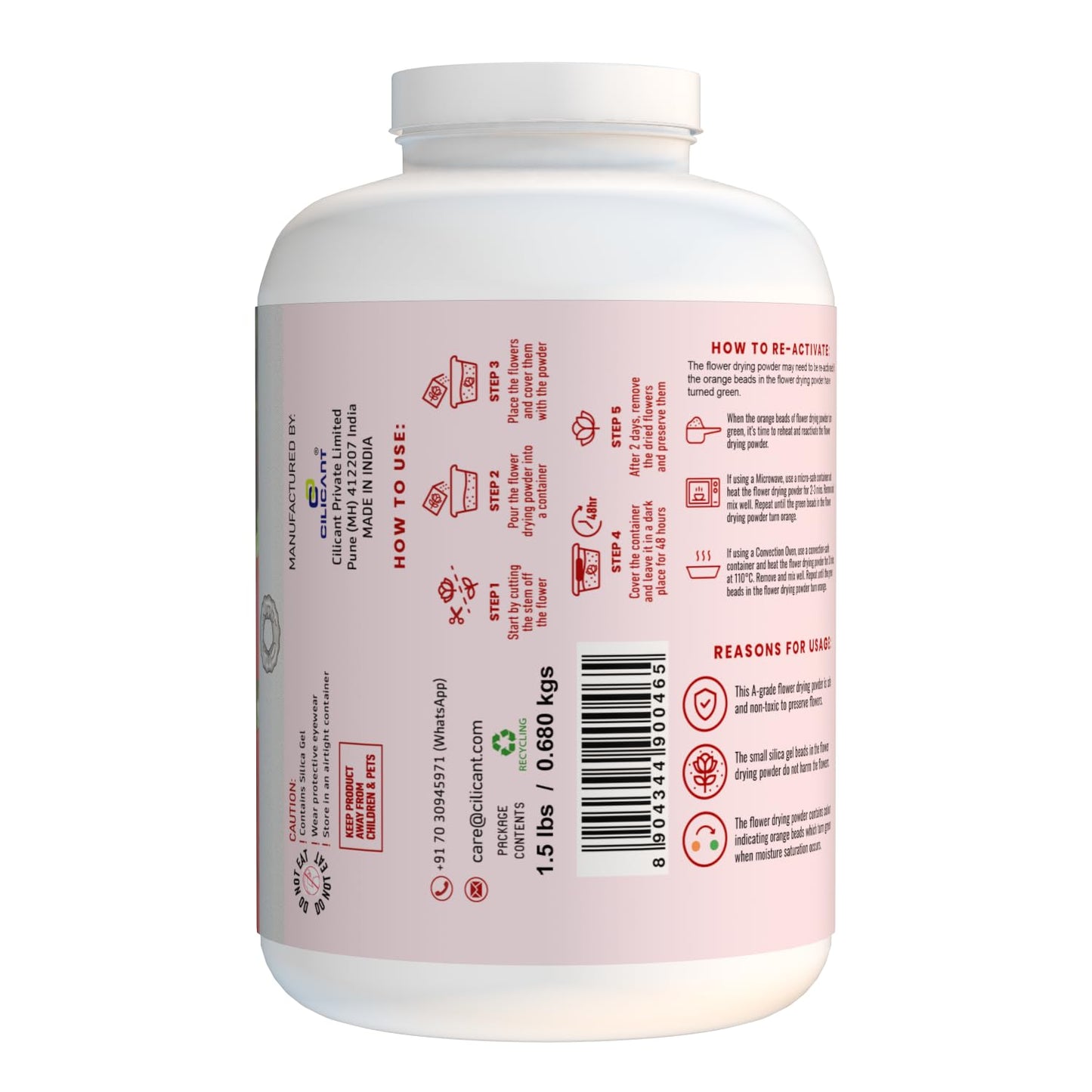 Cilicant Flower Drying Powder (FDP), White color, 950ml, 3 pack