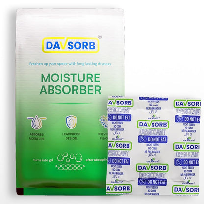 DAVSORB Moisture Absorber Packet - Prevent Fungus, Dampness & Musty Odour - (Approx 50 gm x 5 Packets), White Color