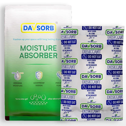 DAVSORB Moisture Absorber Packet - Prevent Fungus, Dampness & Musty Odour - (Approx 100 gm x 3 Packets), White Color