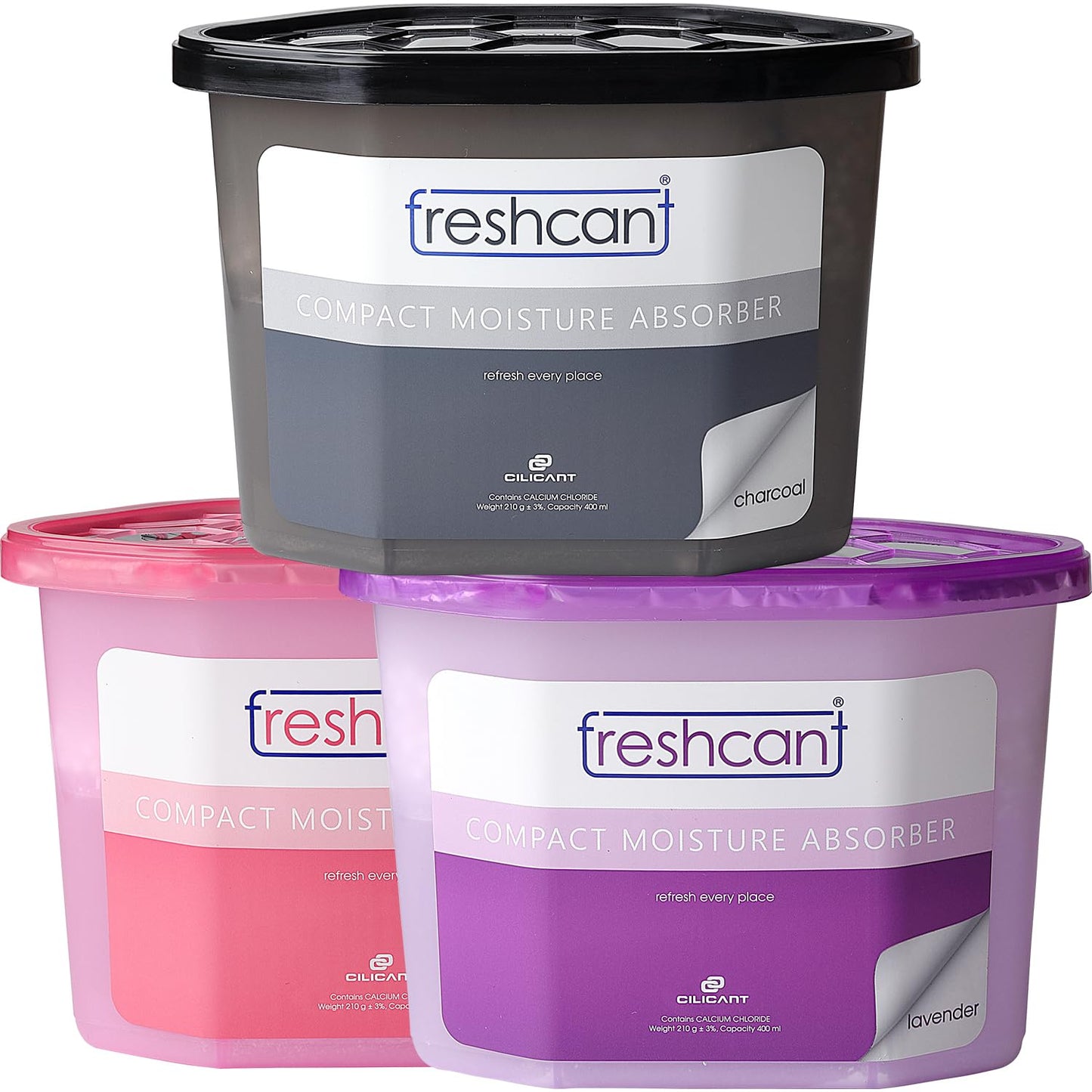 Freshcant Moisture Absorber, Combo - Lavender, Rose & Charcoal color, 210gm, 3 pack