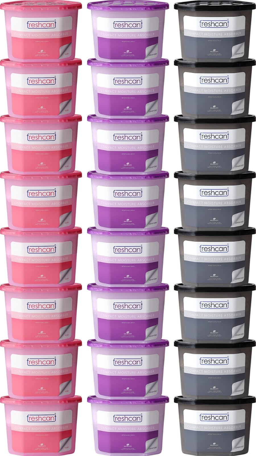 Freshcant Moisture Absorber, Combo - Lavender, Rose & Charcoal color, 210gm, 24 pack