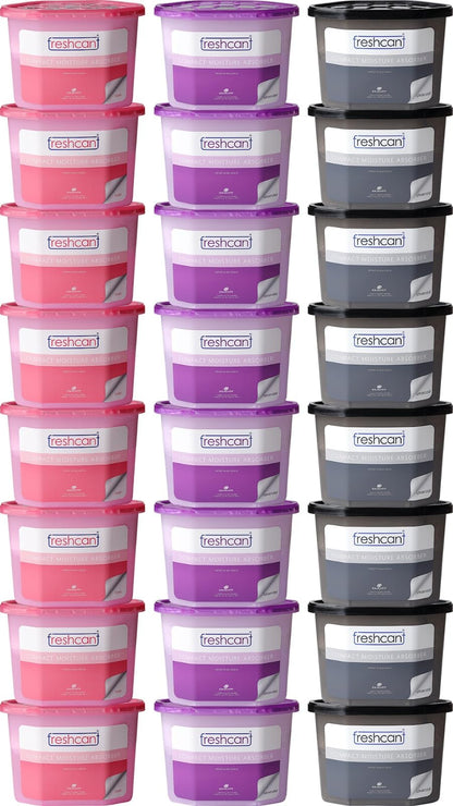 Freshcant Moisture Absorber, Combo - Lavender, Rose & Charcoal color, 210gm, 24 pack