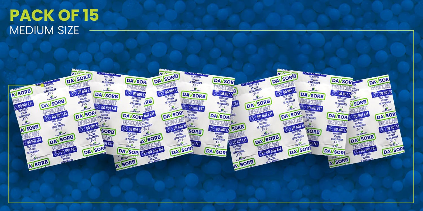 DAVSORB Moisture Absorber Packet - Prevent Fungus, Dampness & Musty Odour - (Approx 50 gm x 15 Packets), White Color