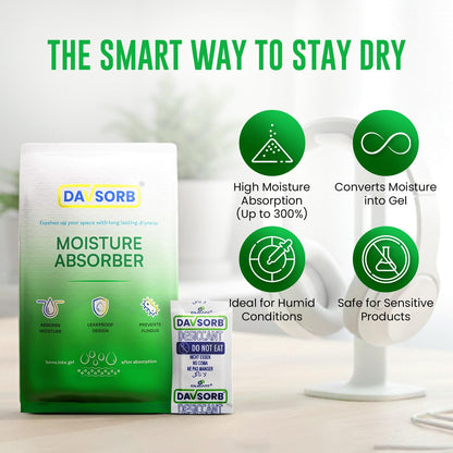 DAVSORB Moisture Absorber | Combo of 5gm x 40 Packets + 50gm x 5 Packets + 100gm x 3 Packets