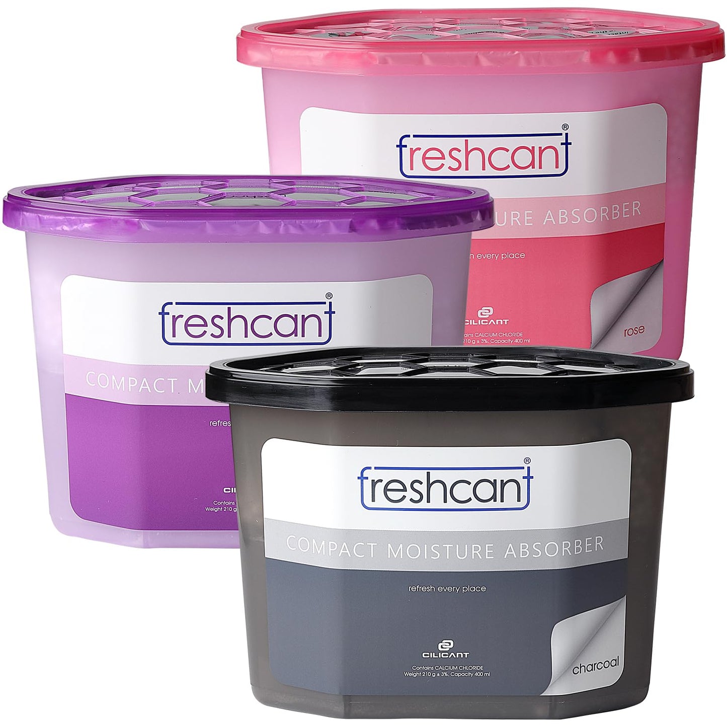 Freshcant Moisture Absorber, Combo - Lavender, Rose & Charcoal color, 210gm, 3 pack