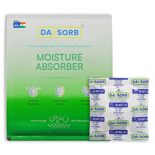 DAVSORB Moisture Absorber Packet - Prevent Fungus, Dampness & Musty Odour - (Approx 100 gm x 10 Packets), White Color