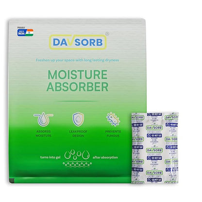 DAVSORB Moisture Absorber Packet - Prevent Fungus, Dampness & Musty Odour - (Approx 50 gm x 15 Packets), White Color